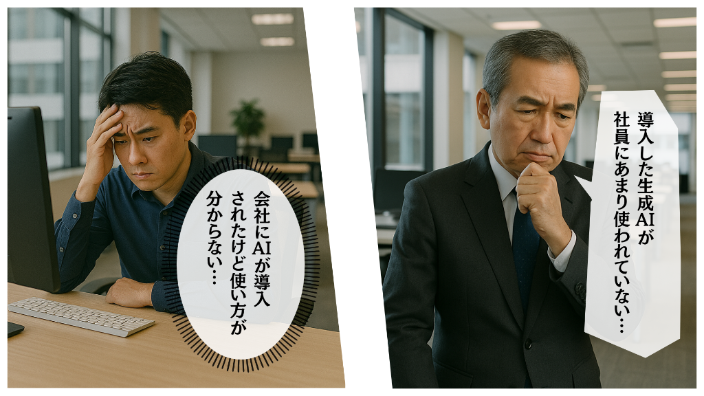 AI導入や活用方法に悩むビジネスパーソンのイメージ